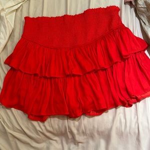 smocked mini skirt in red